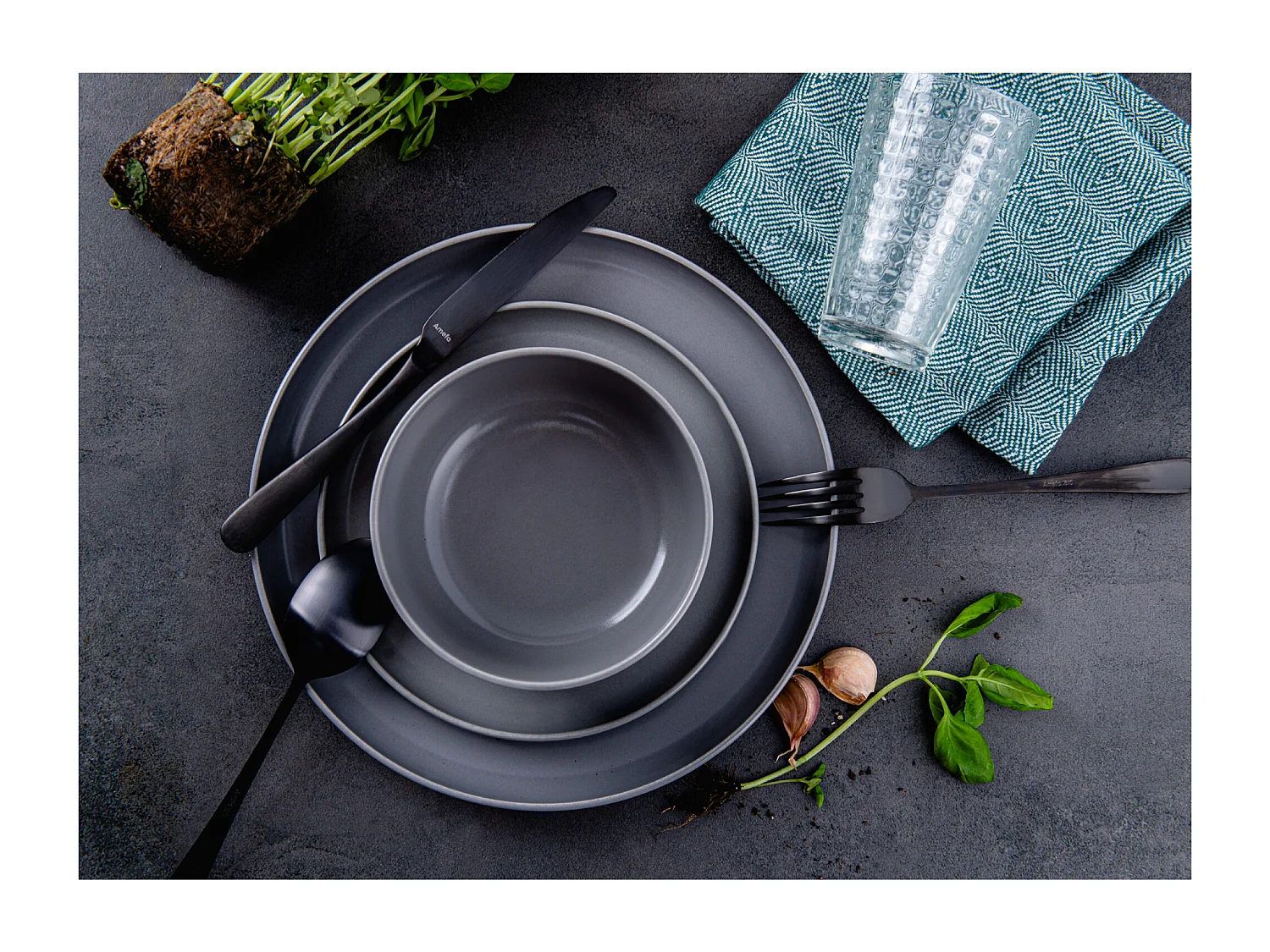 Set de bols 6 personnes 6 pièces - Gris - VICTO