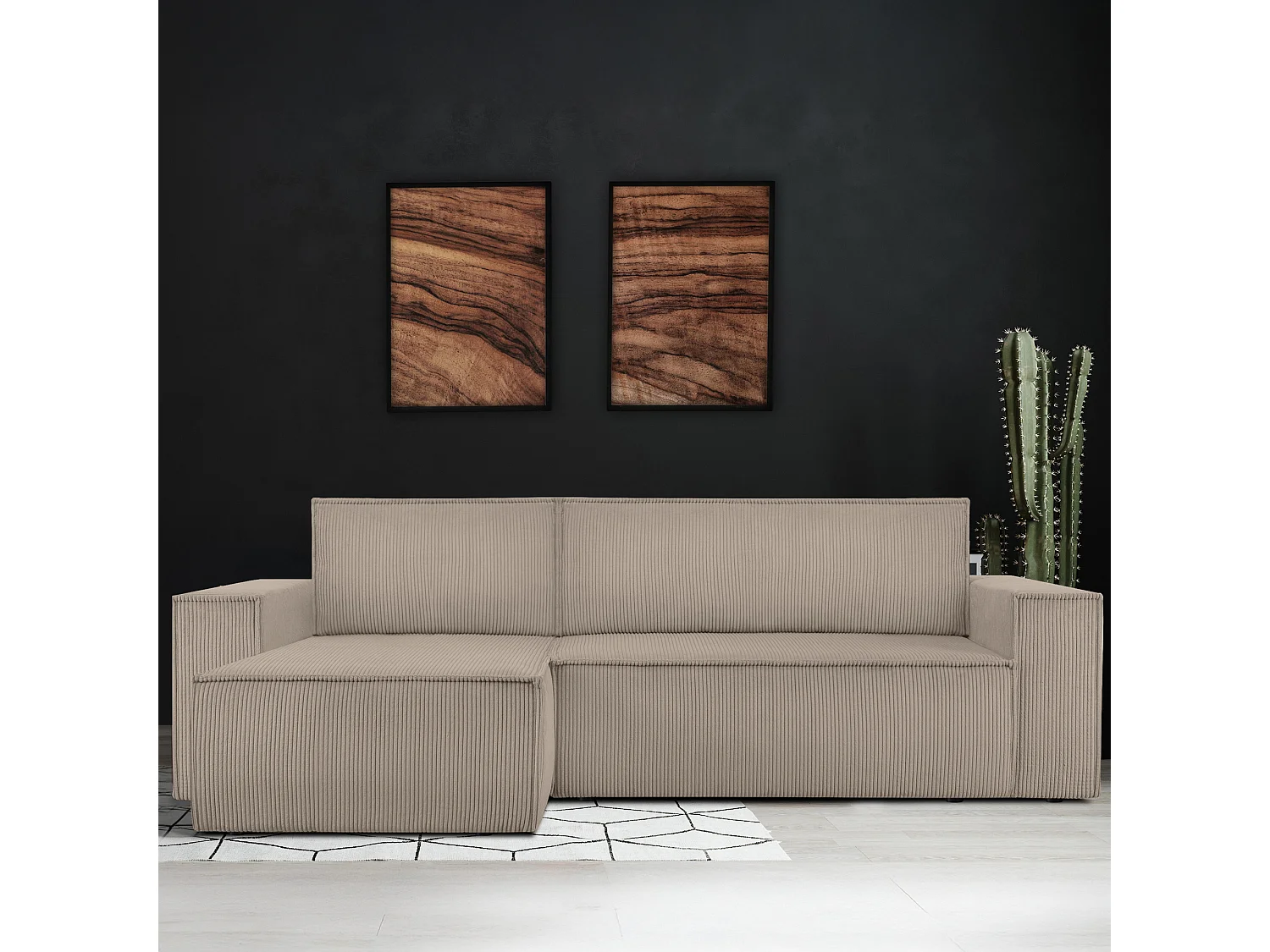 Canapé d'angle universel - gauche / droit - avec fonction couchage - avec coffre de rangement - Beige - NAPI