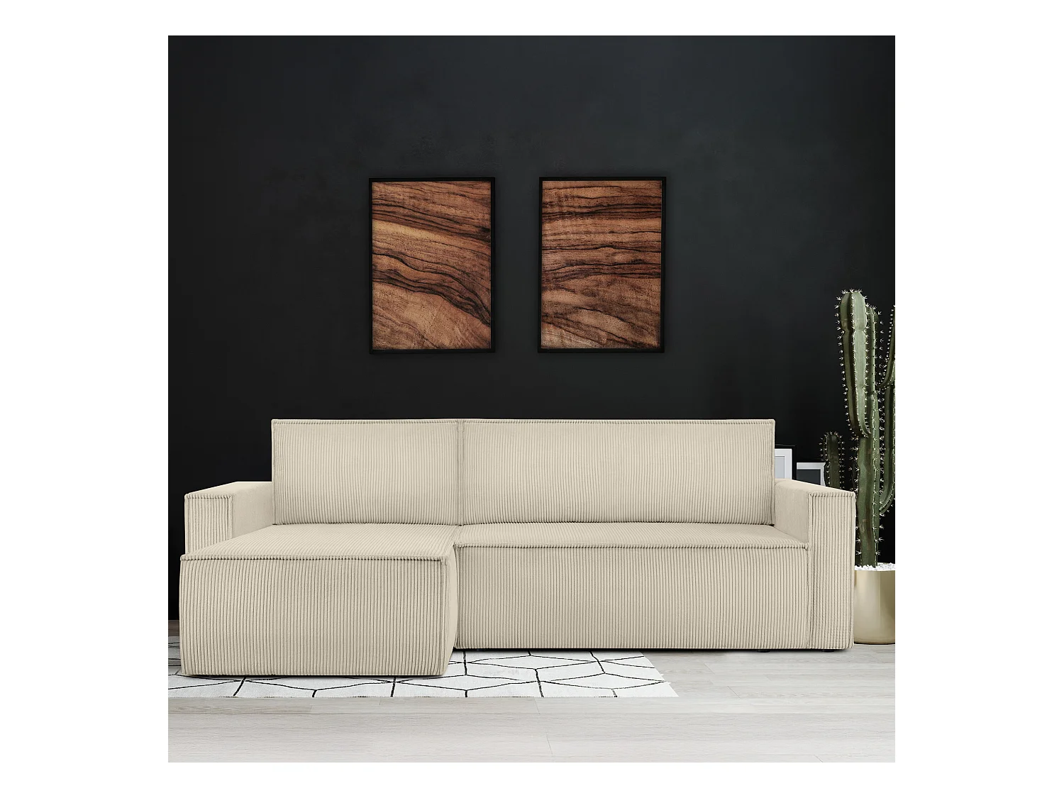 Canapé d'angle universel - gauche / droit - avec fonction couchage - avec coffre de rangement - Creme - NAPI