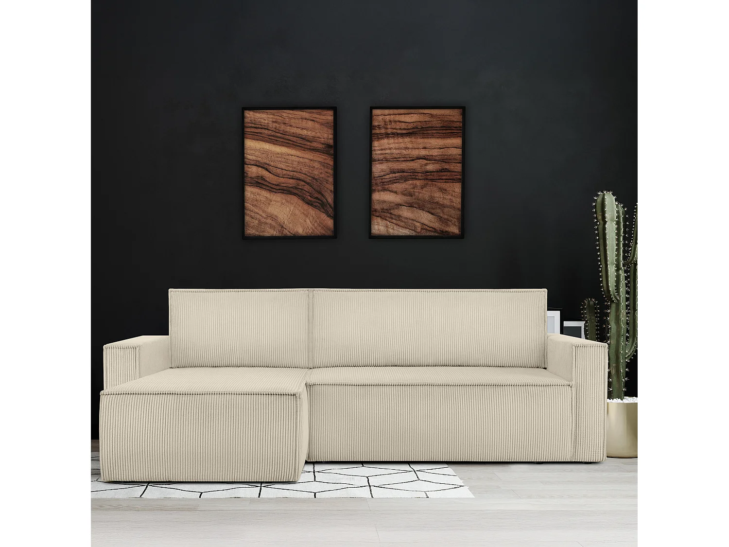 Canapé d'angle universel - gauche / droit - avec fonction couchage - avec coffre de rangement - Creme - NAPI