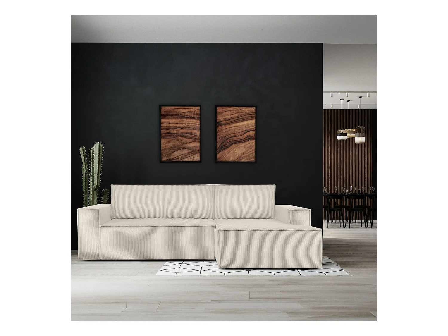 Canapé d'angle - droite - avec fonction couchage - avec coffre de rangement - Modern - écru - NAPI