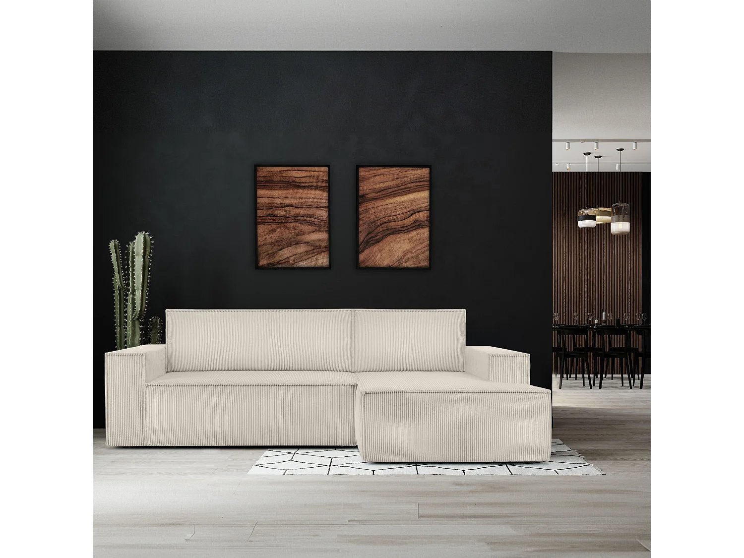 Canapé d'angle - droite - avec fonction couchage - avec coffre de rangement - Modern - écru - NAPI