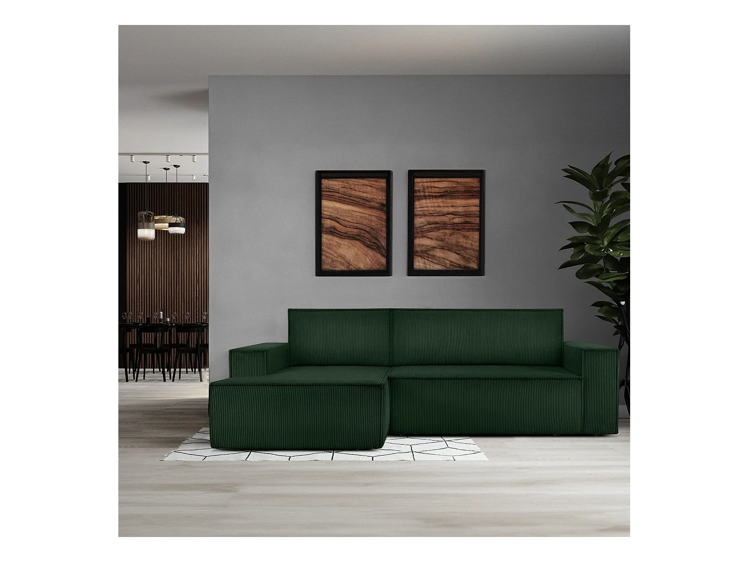 Canapé d'angle - gauche - avec fonction couchage - avec coffre de rangement - Modern - Vert foncé - NAPI