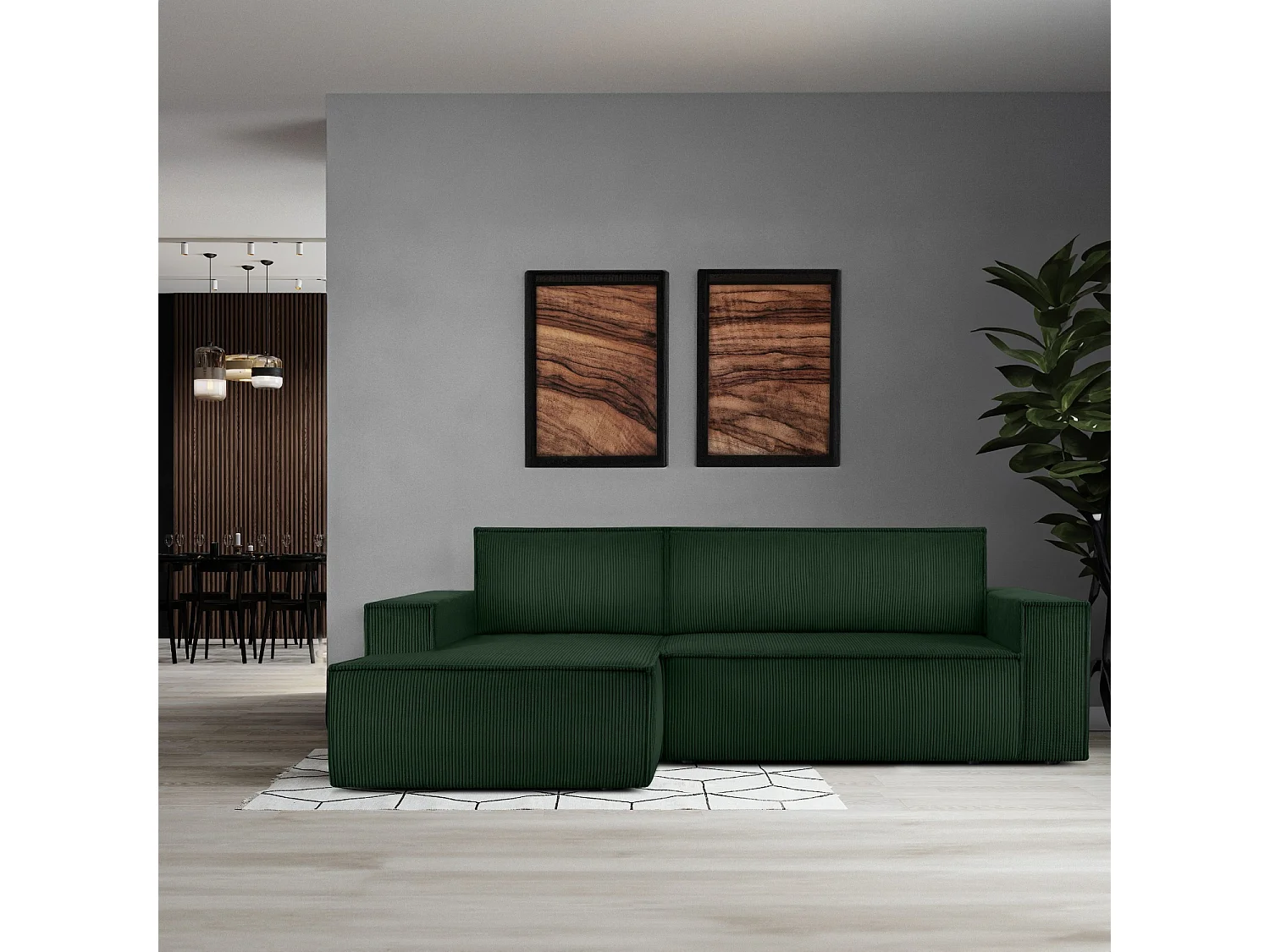Canapé d'angle - gauche - avec fonction couchage - avec coffre de rangement - Modern - Vert foncé - NAPI