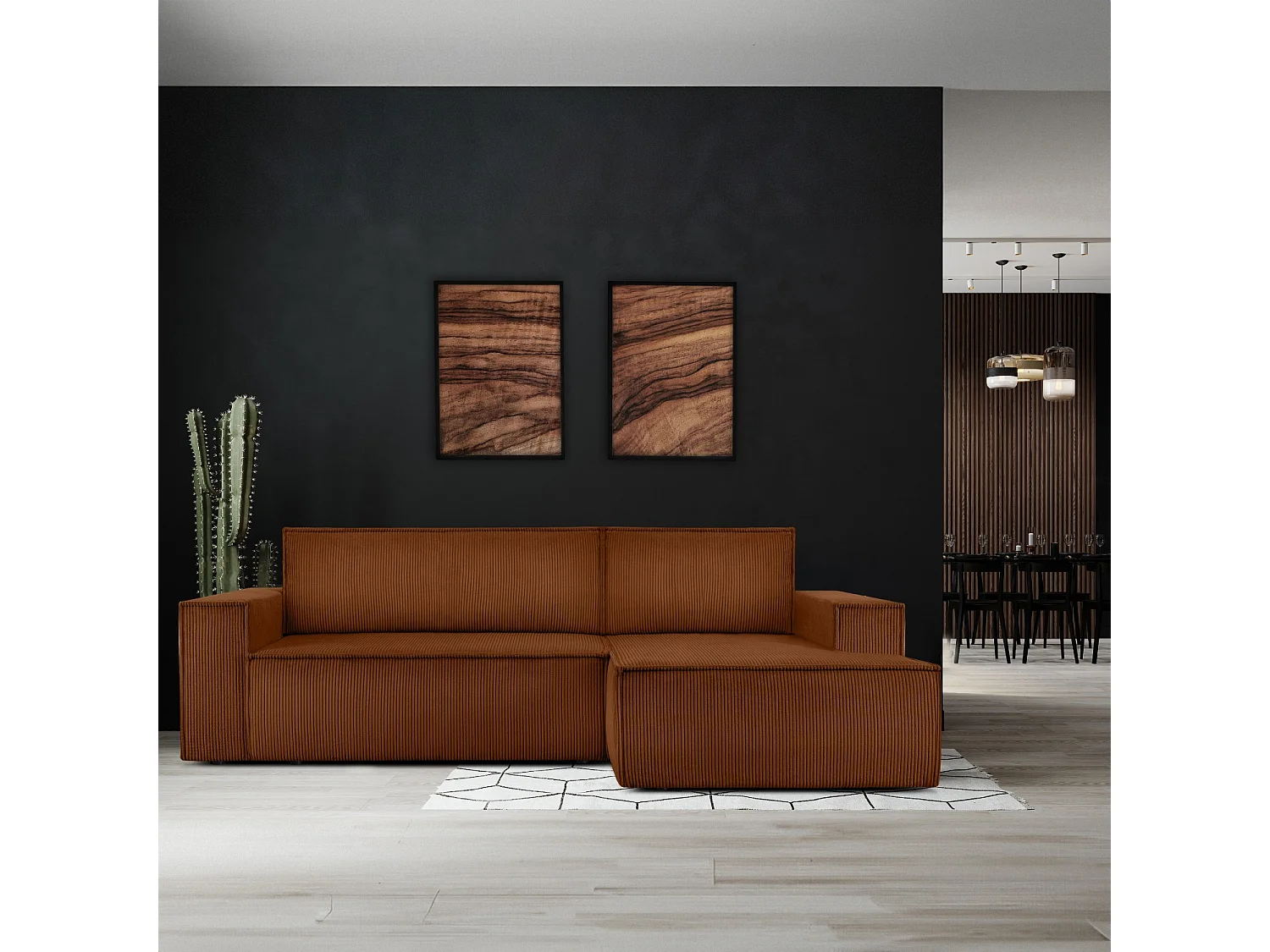 Canapé d'angle - droite - avec fonction couchage - avec coffre de rangement - Modern - Rouge - NAPI