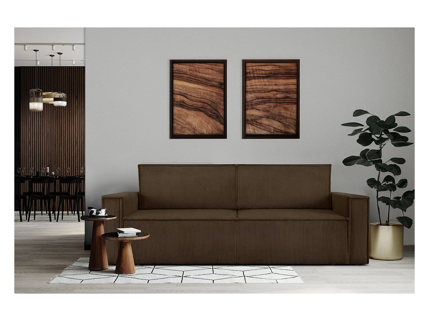 Canapé 3 places convertible - avec fonction couchage - avec coffre de rangement - Marron - NAPI