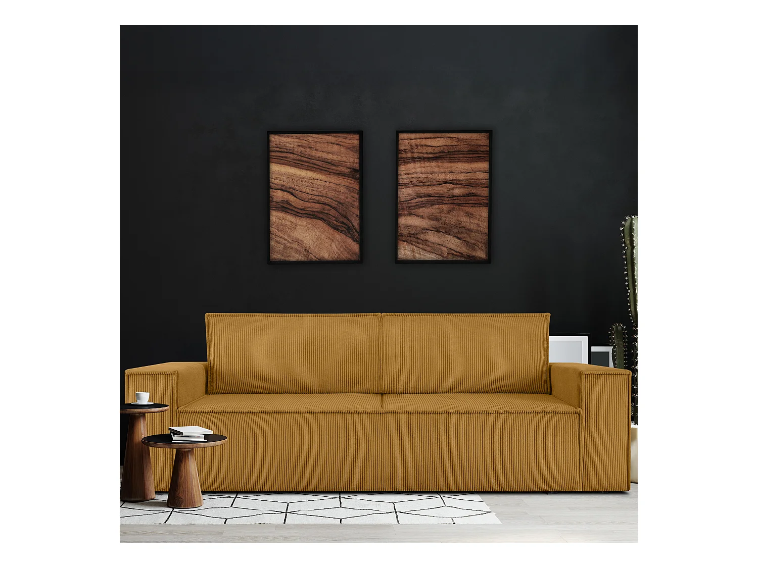 Canapé 3 places convertible - avec fonction couchage - avec coffre de rangement - Jaune - NAPI