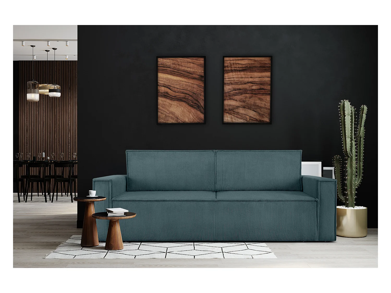 Canapé 3 places convertible - avec fonction couchage - avec coffre de rangement - Bleu - NAPI