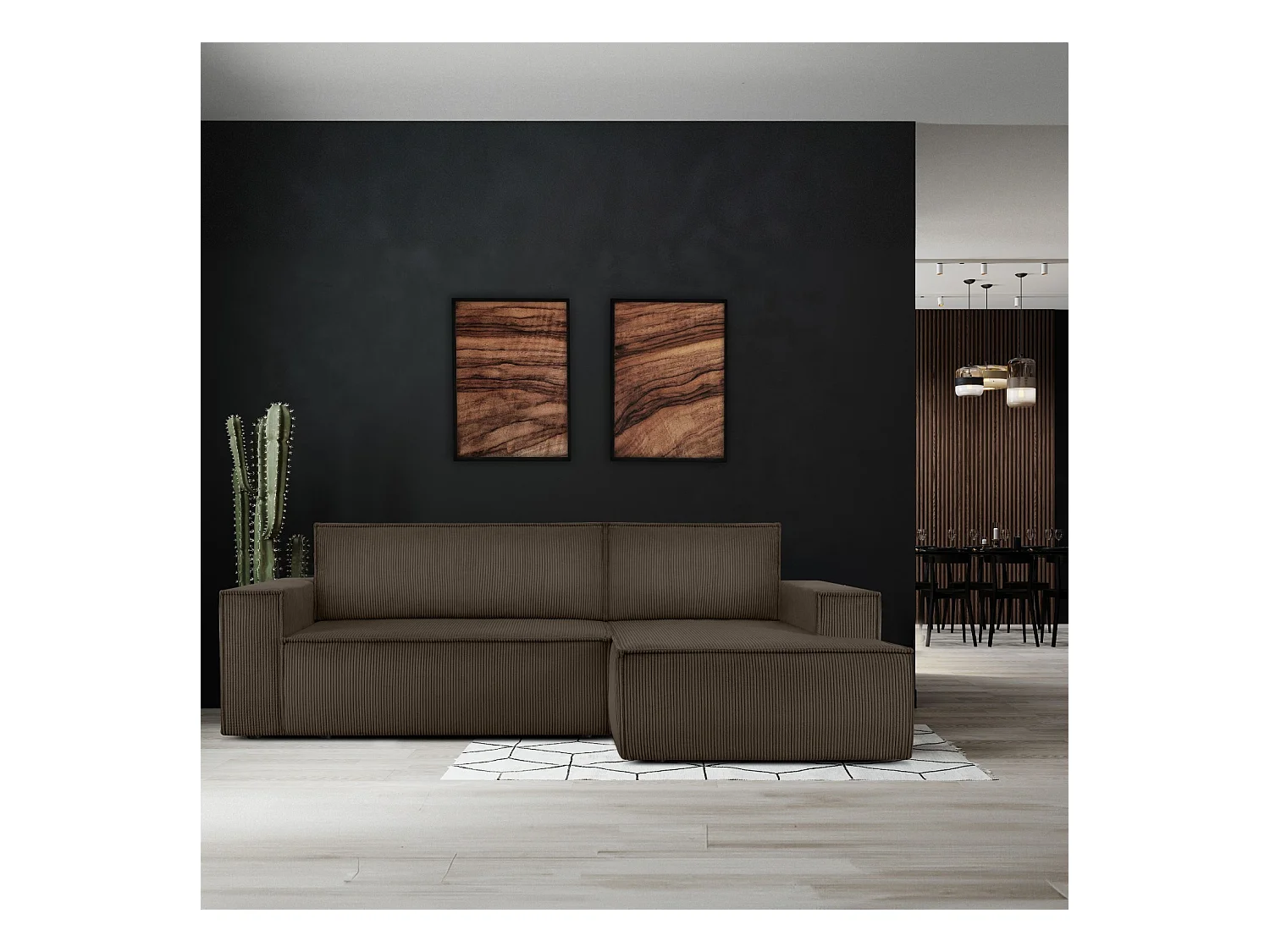 Canapé d'angle - droite - avec fonction couchage - avec coffre de rangement - Modern - Marron - NAPI