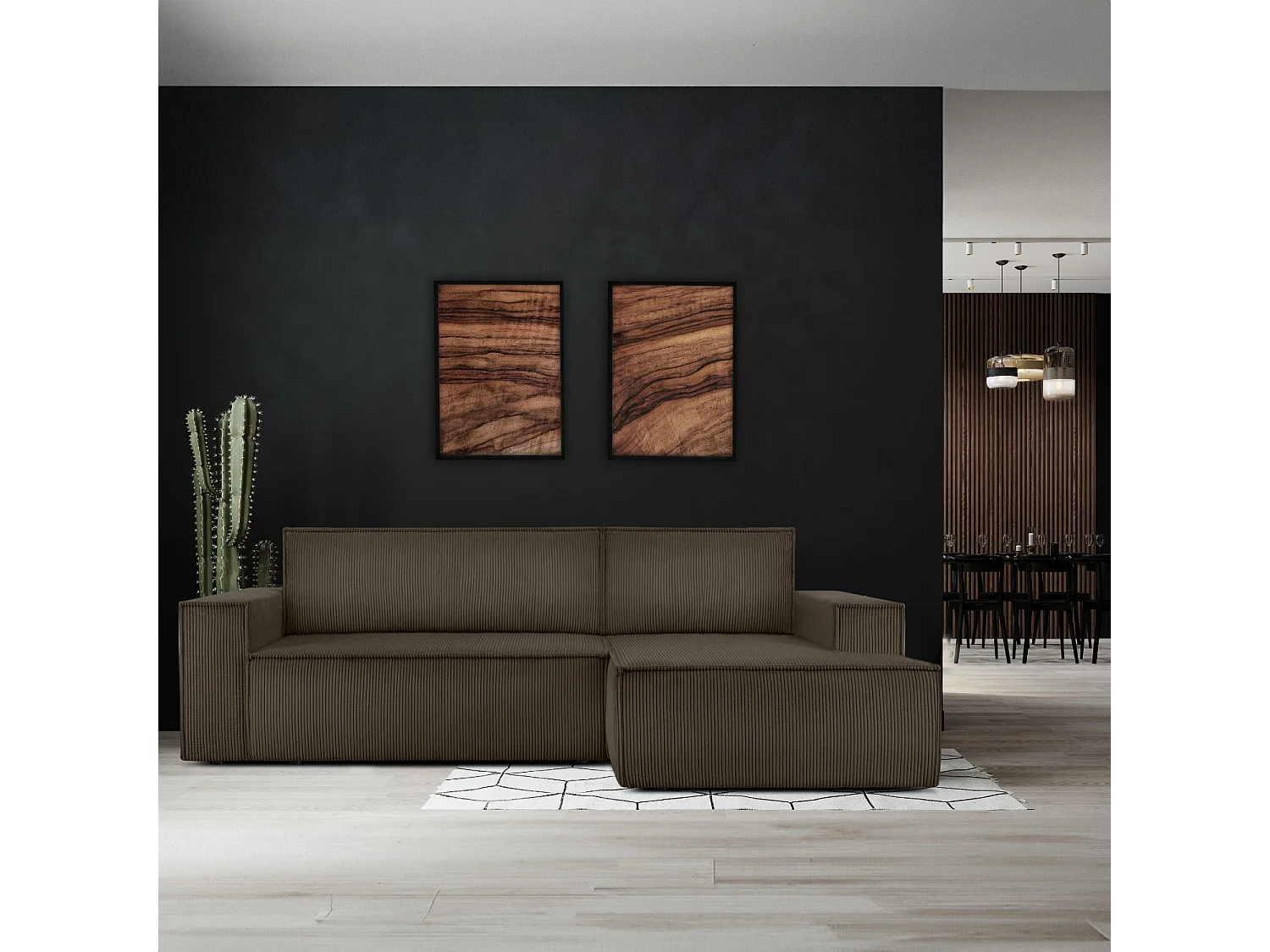 Canapé d'angle - droite - avec fonction couchage - avec coffre de rangement - Modern - Marron - NAPI