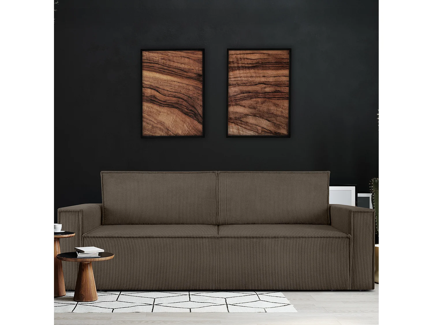 Canapé 3 places convertible - avec fonction couchage - avec coffre de rangement - Marron - NAPI