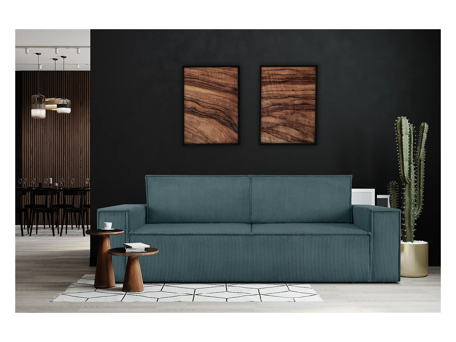 Canapé 3 places convertible - avec fonction couchage - avec coffre de rangement - Bleu - NAPI