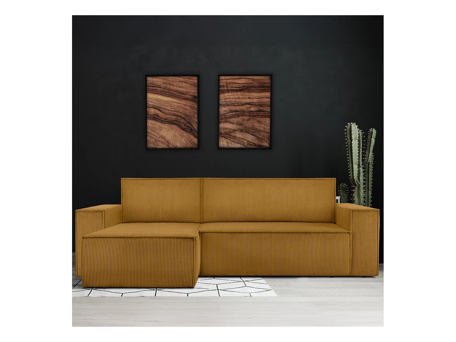 Canapé d'angle universel - gauche / droit - avec fonction couchage - avec coffre de rangement - Jaune - NAPI