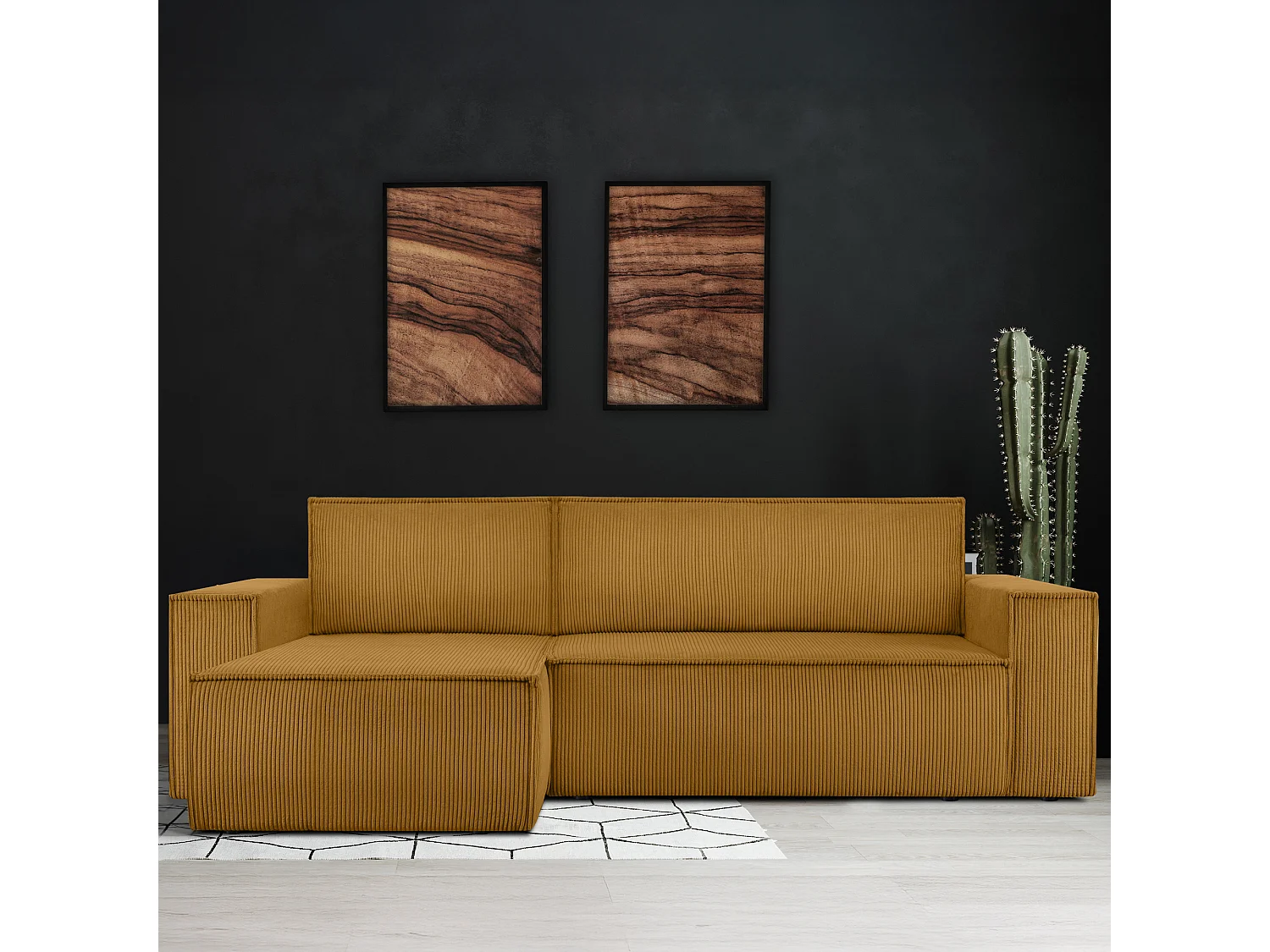 Canapé d'angle universel - gauche / droit - avec fonction couchage - avec coffre de rangement - Jaune - NAPI