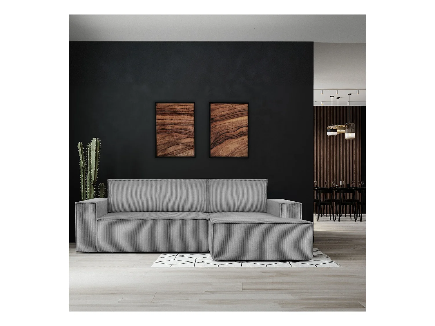 Canapé d'angle - droite - avec fonction couchage - avec coffre de rangement - Modern - Gris - NAPI
