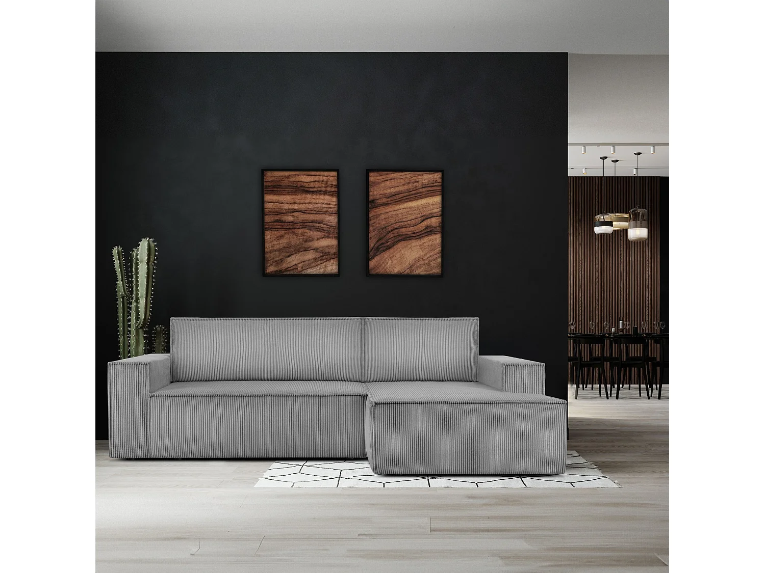 Canapé d'angle - droite - avec fonction couchage - avec coffre de rangement - Modern - Gris - NAPI