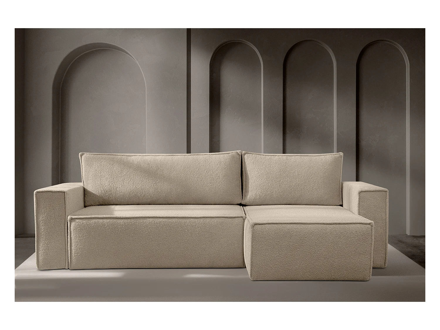 Canapé d'angle universel - gauche / droit - avec fonction couchage - avec coffre de rangement- Beige clair - NAPI II