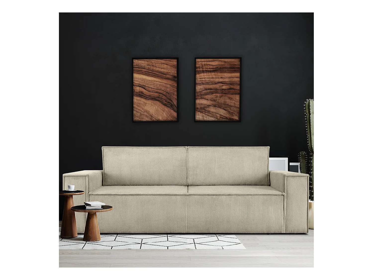 Canapé 3 places convertible - avec fonction couchage - avec coffre de rangement - Créme - NAPI