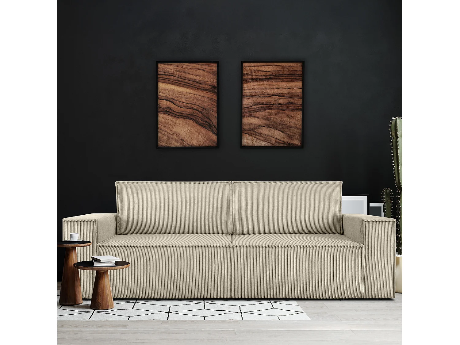 Canapé 3 places convertible - avec fonction couchage - avec coffre de rangement - Créme - NAPI