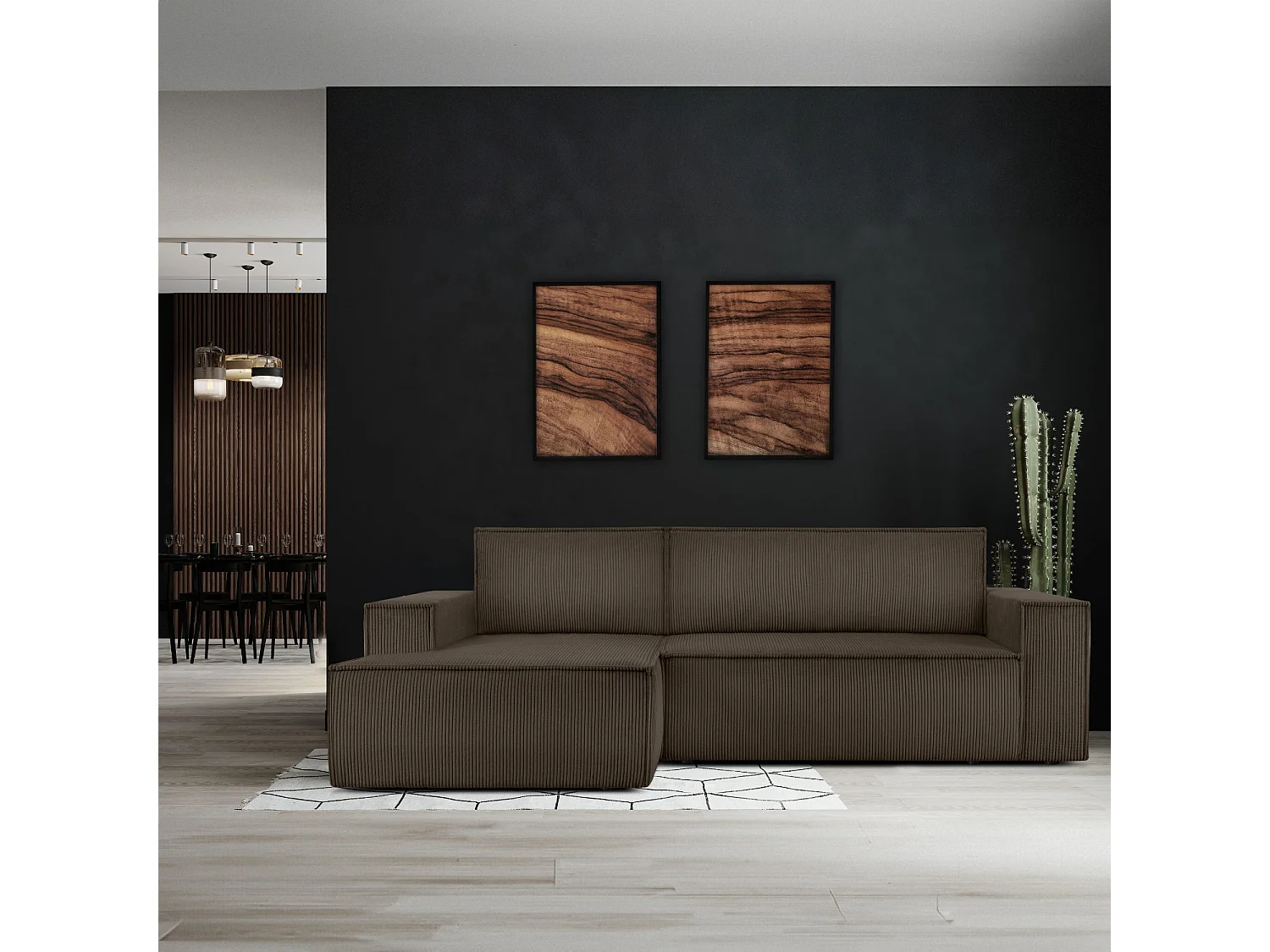 Canapé d'angle - gauche - avec fonction couchage - avec coffre de rangement - Modern - Marron - NAPI