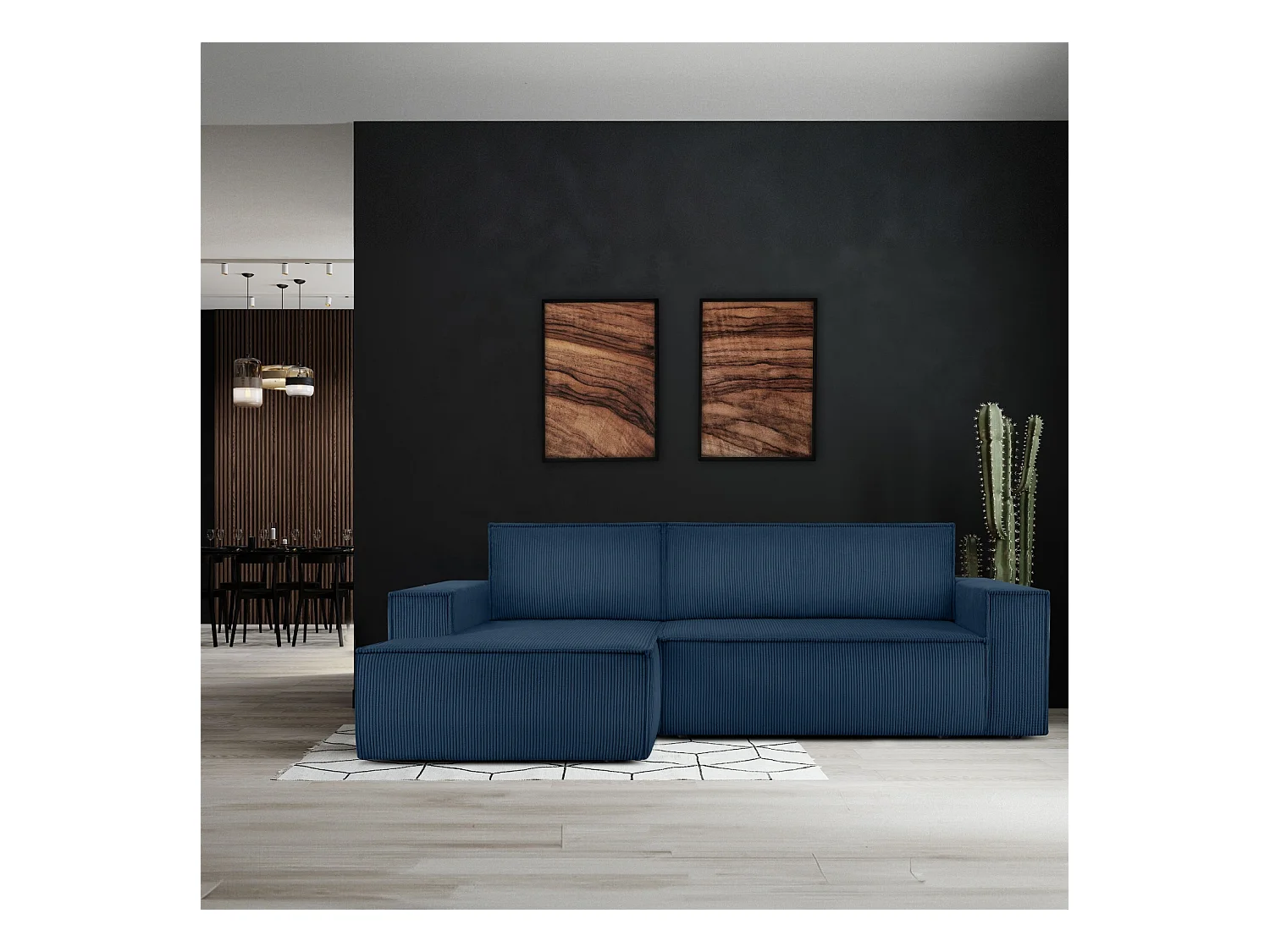 Canapé d'angle - gauche - avec fonction couchage - avec coffre de rangement - Modern - Marinebleu - NAPI