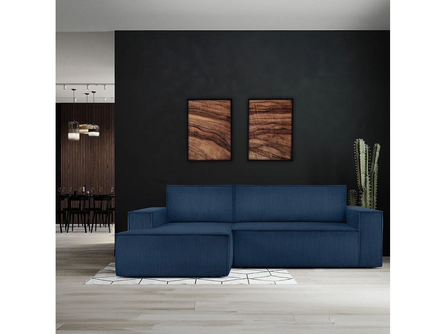 Canapé d'angle - gauche - avec fonction couchage - avec coffre de rangement - Modern - Marinebleu - NAPI