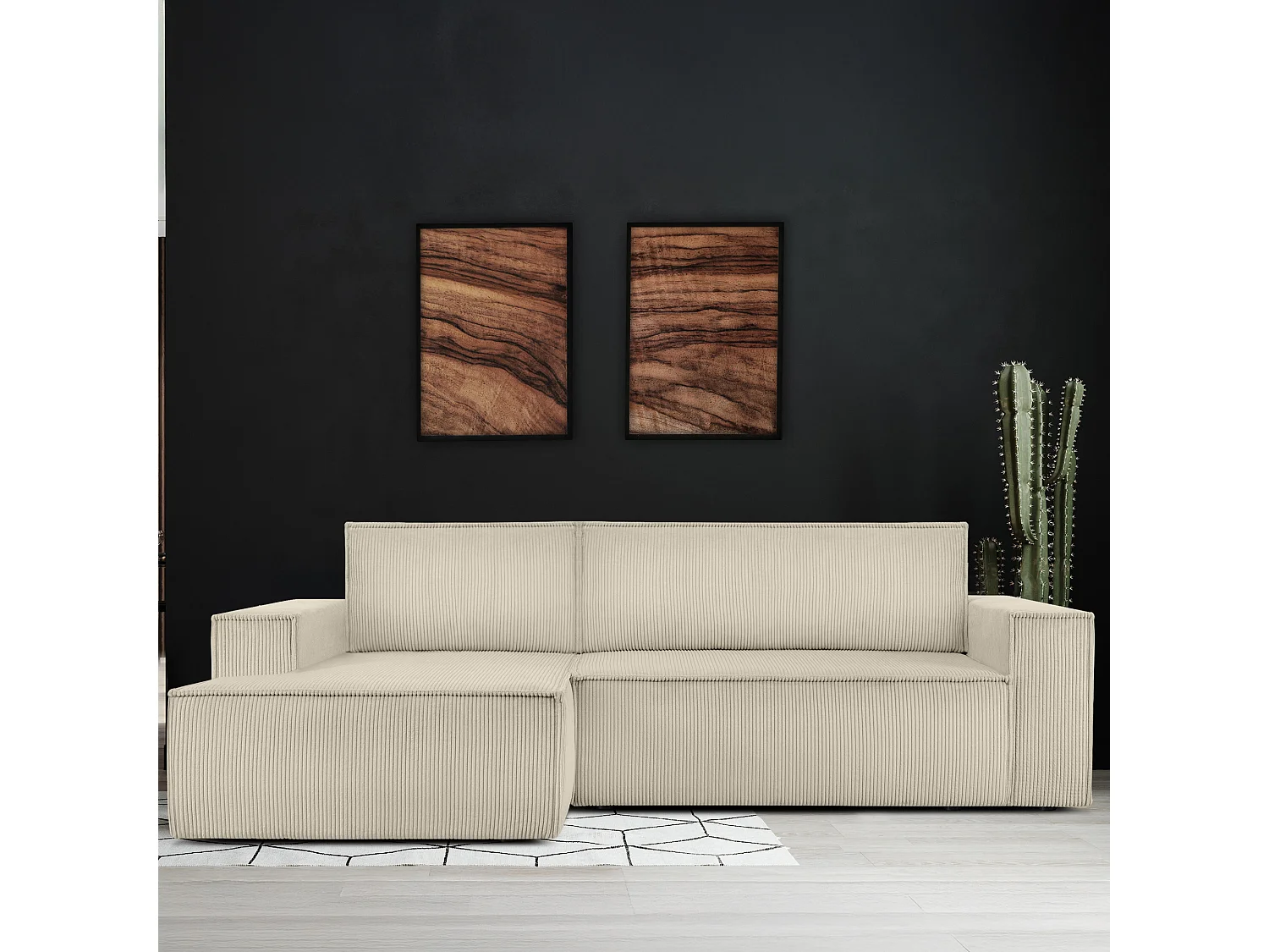 Canapé d'angle - gauche - avec fonction couchage - avec coffre de rangement - Modern - Crème  - NAPI