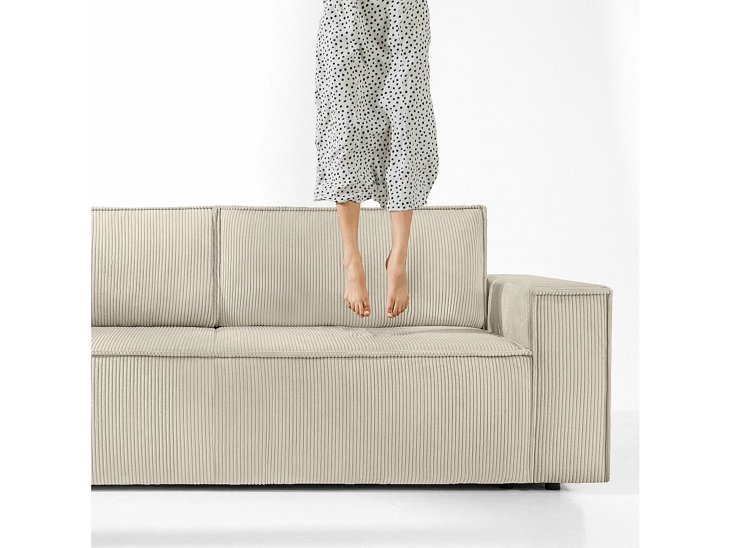 Canapé d'angle - gauche - avec fonction couchage - avec coffre de rangement - Modern - Crème  - NAPI