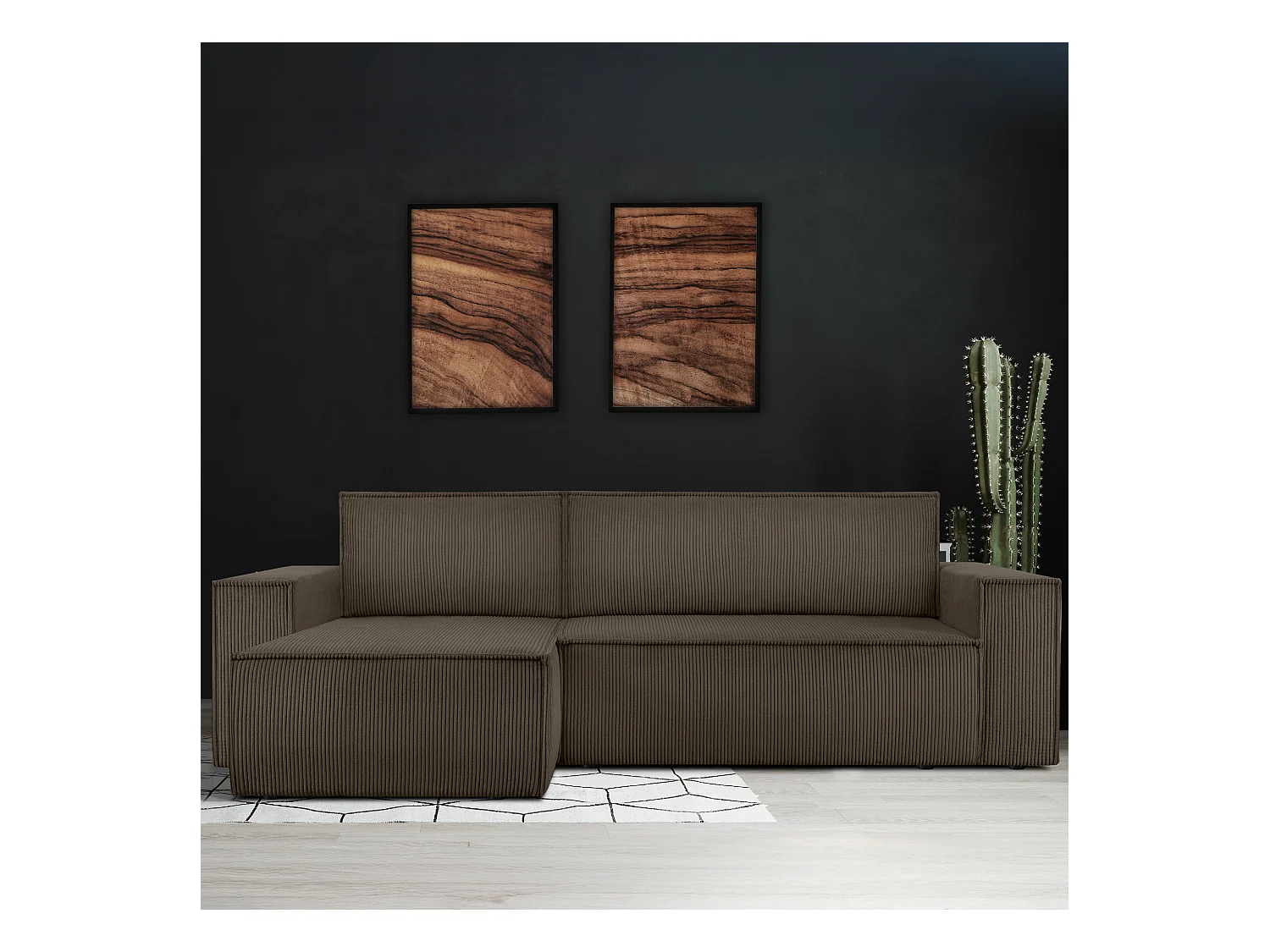 Canapé d'angle universel - gauche / droit - avec fonction couchage - avec coffre de rangement - Marron - NAPI