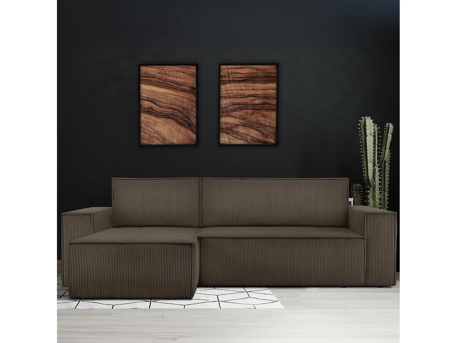 Canapé d'angle universel - gauche / droit - avec fonction couchage - avec coffre de rangement - Marron - NAPI