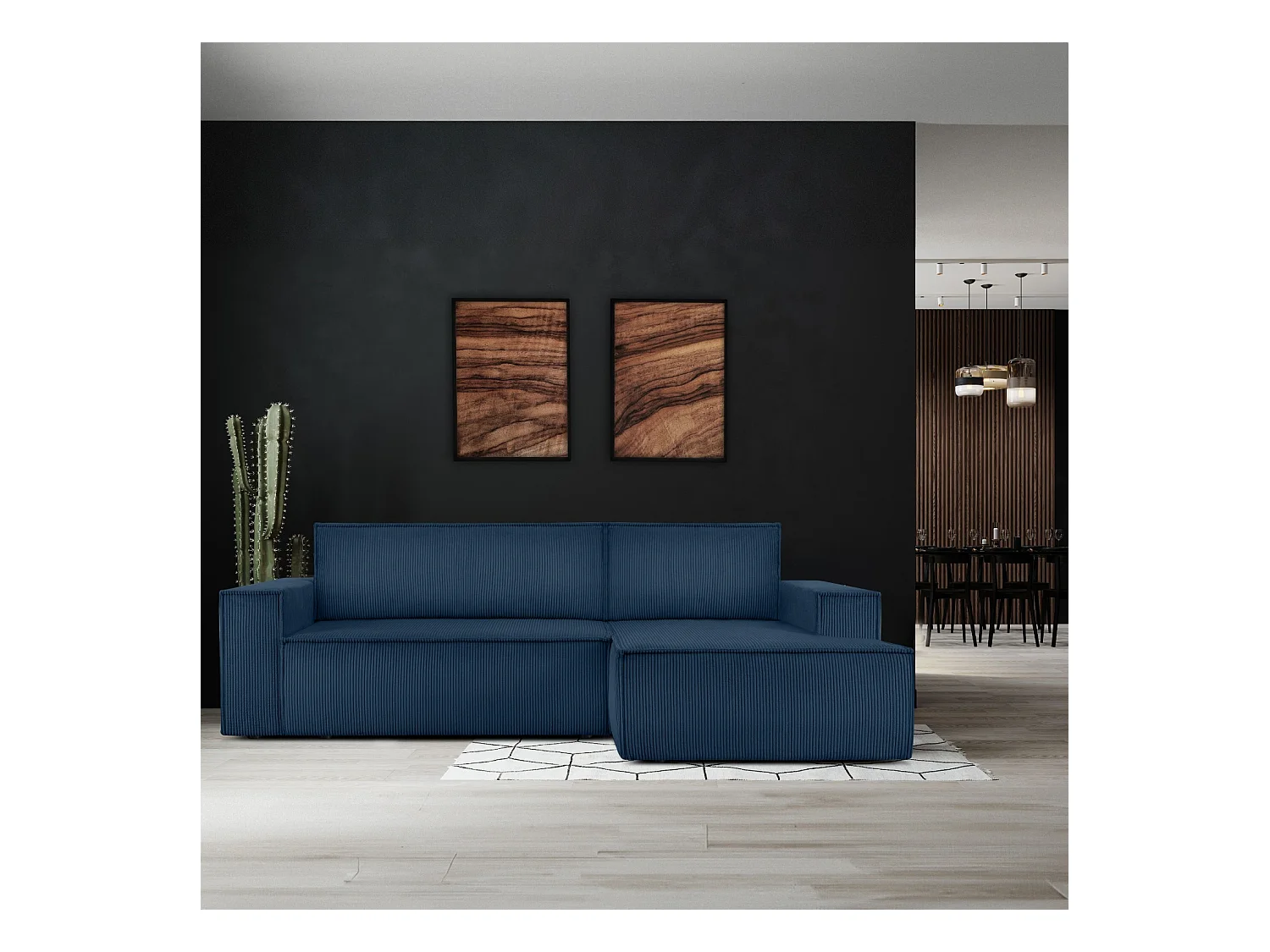 Canapé d'angle - droite - avec fonction couchage - avec coffre de rangement - Modern - Marinebleu - NAPI
