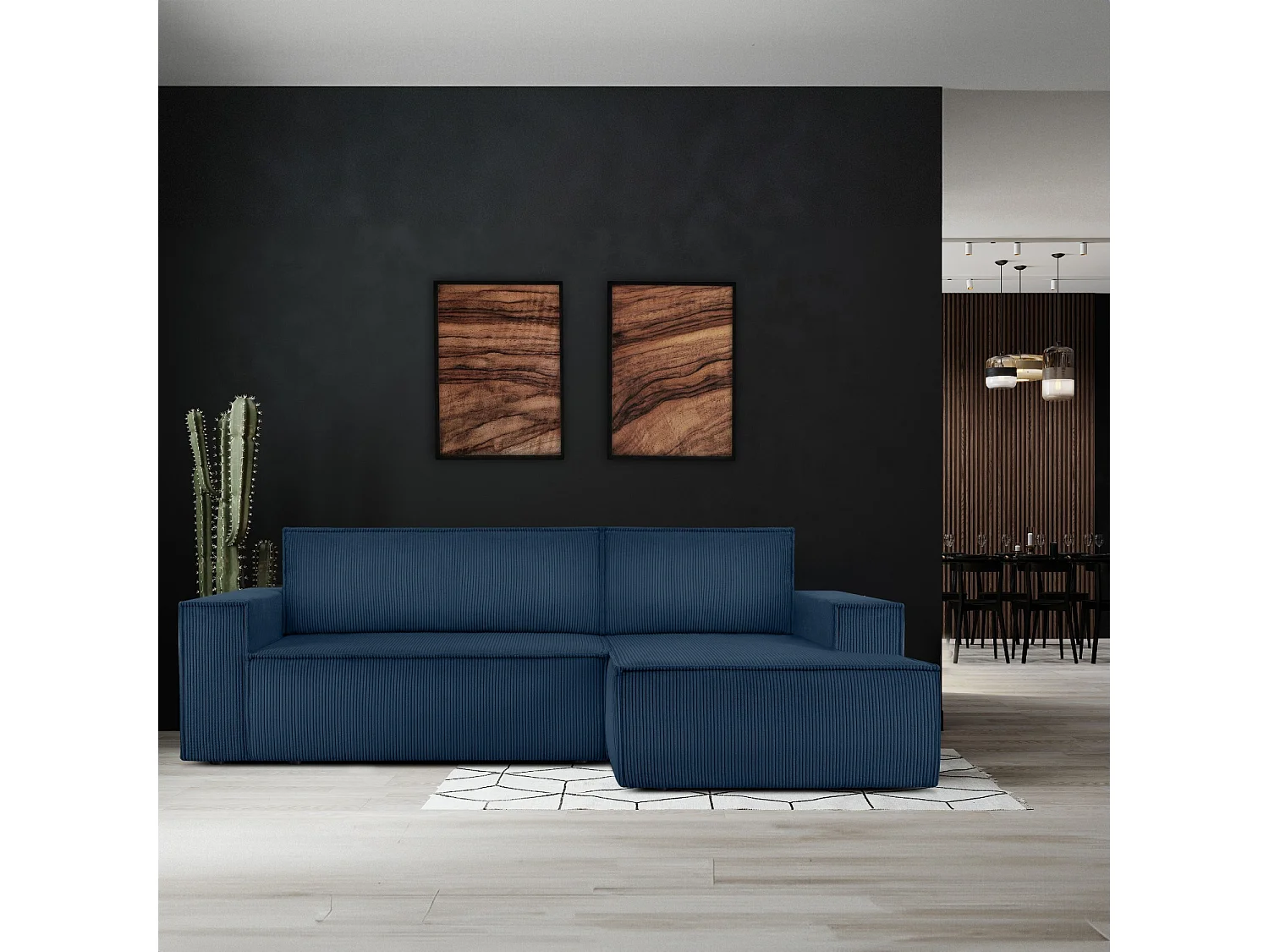 Canapé d'angle - droite - avec fonction couchage - avec coffre de rangement - Modern - Marinebleu - NAPI