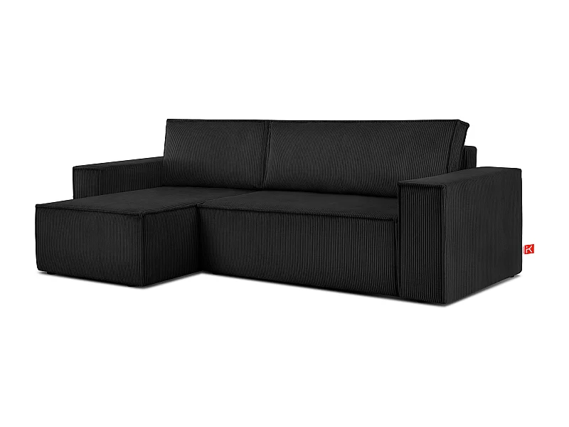 Canapé d'angle universel - gauche / droit - avec fonction couchage - avec coffre de rangement - Noir - NAPI