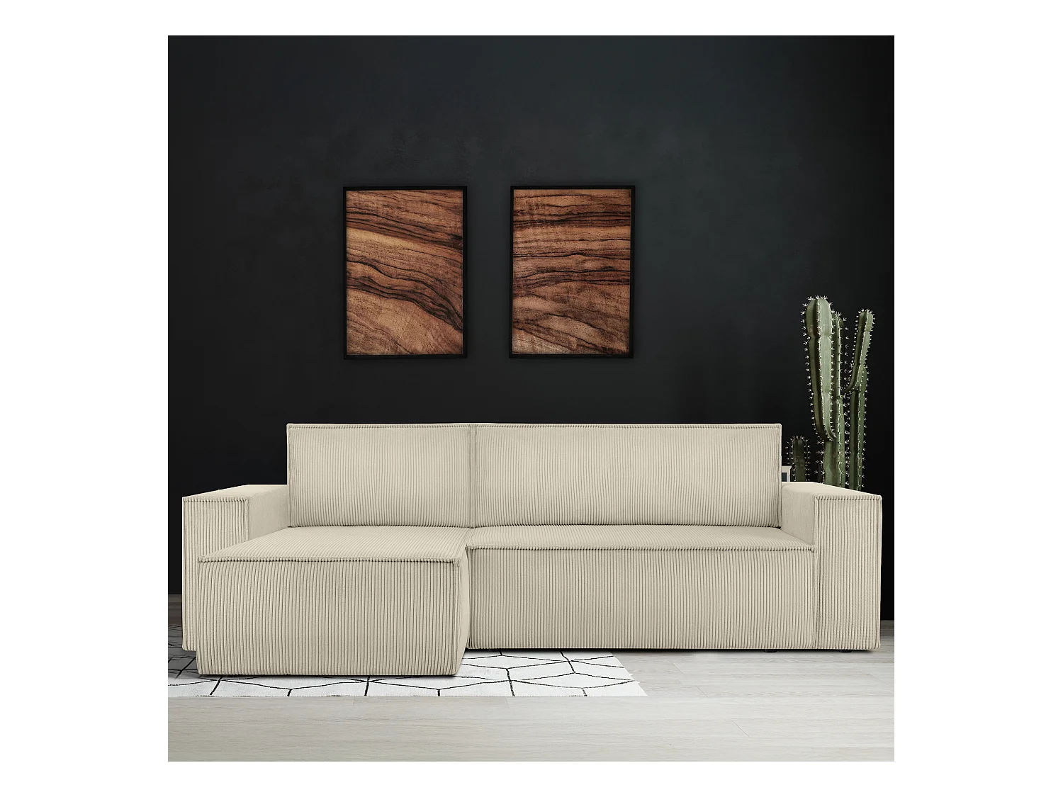 Canapé d'angle universel - gauche / droit - avec fonction couchage - avec coffre de rangement - Créme - NAPI