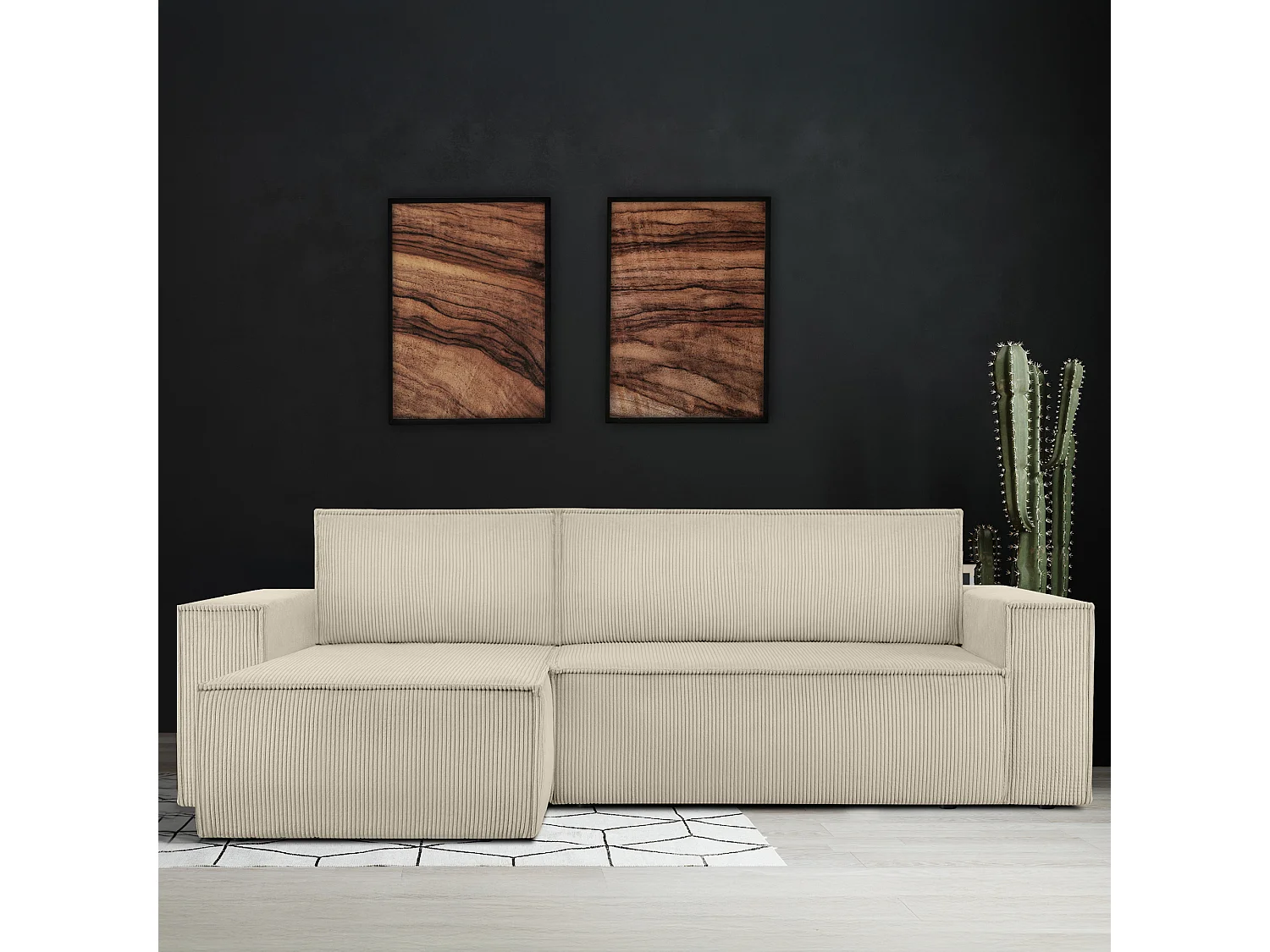 Canapé d'angle universel - gauche / droit - avec fonction couchage - avec coffre de rangement - Créme - NAPI