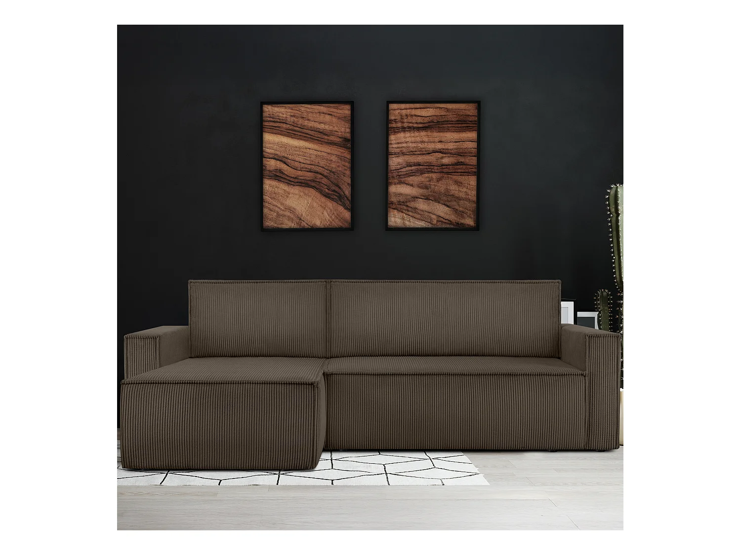 Canapé d'angle universel - gauche / droit - avec fonction couchage - avec coffre de rangement - Marron - NAPI