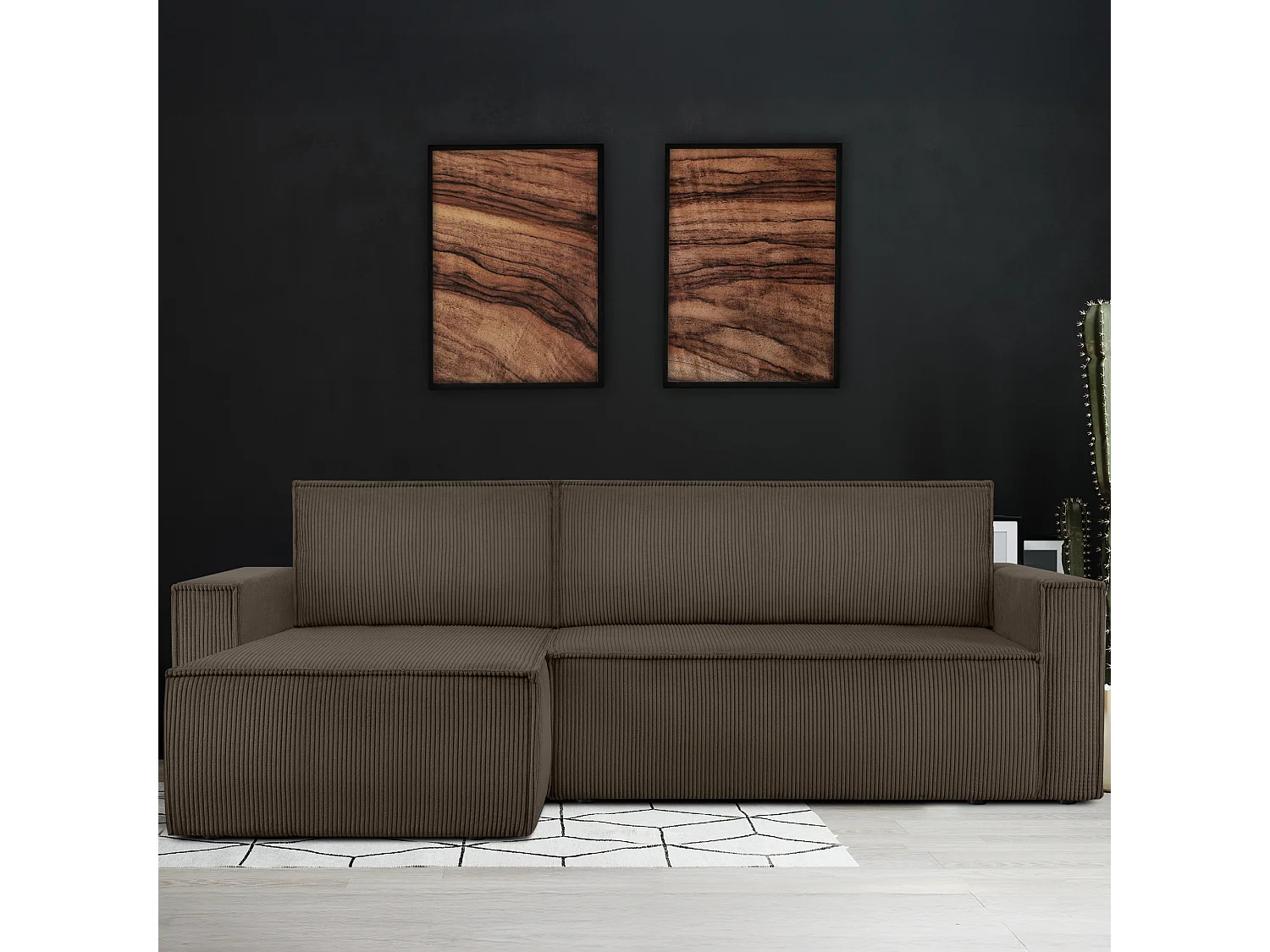 Canapé d'angle universel - gauche / droit - avec fonction couchage - avec coffre de rangement - Marron - NAPI