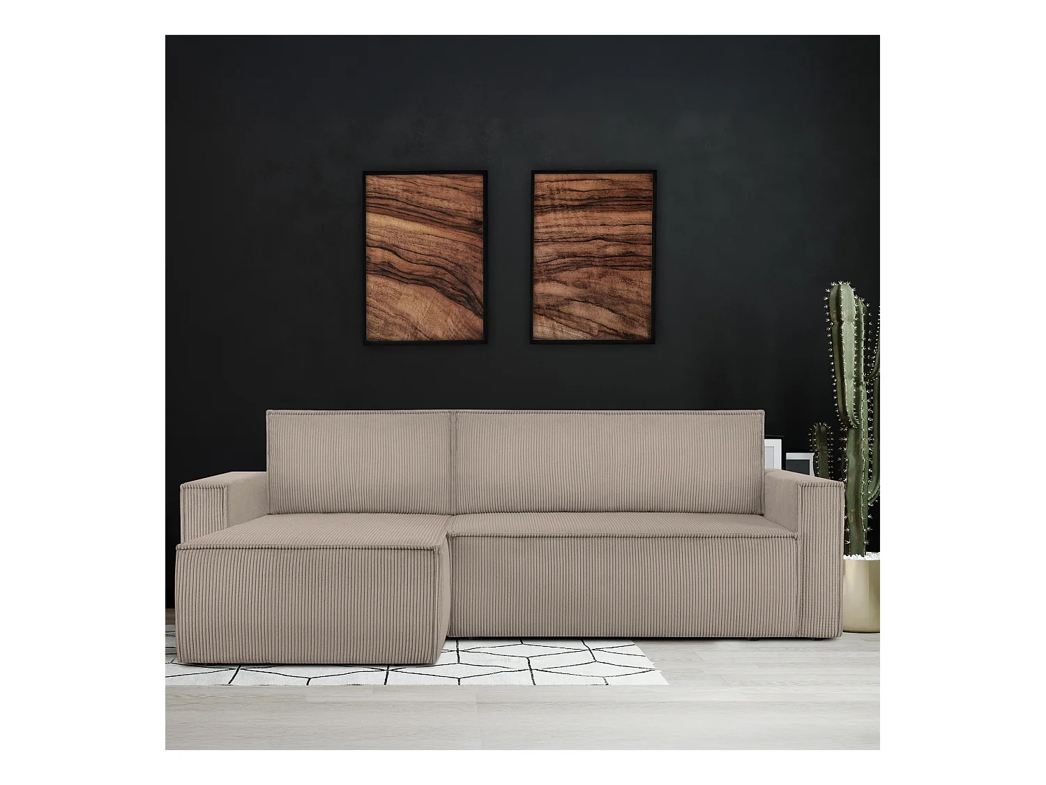 Canapé d'angle universel - gauche / droit - avec fonction couchage - avec coffre de rangement - Beige - NAPI