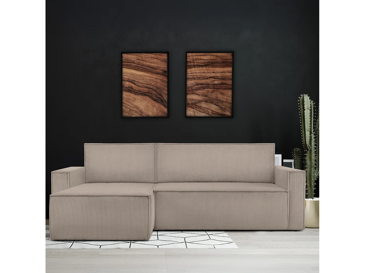 Canapé d'angle universel - gauche / droit - avec fonction couchage - avec coffre de rangement - Beige - NAPI