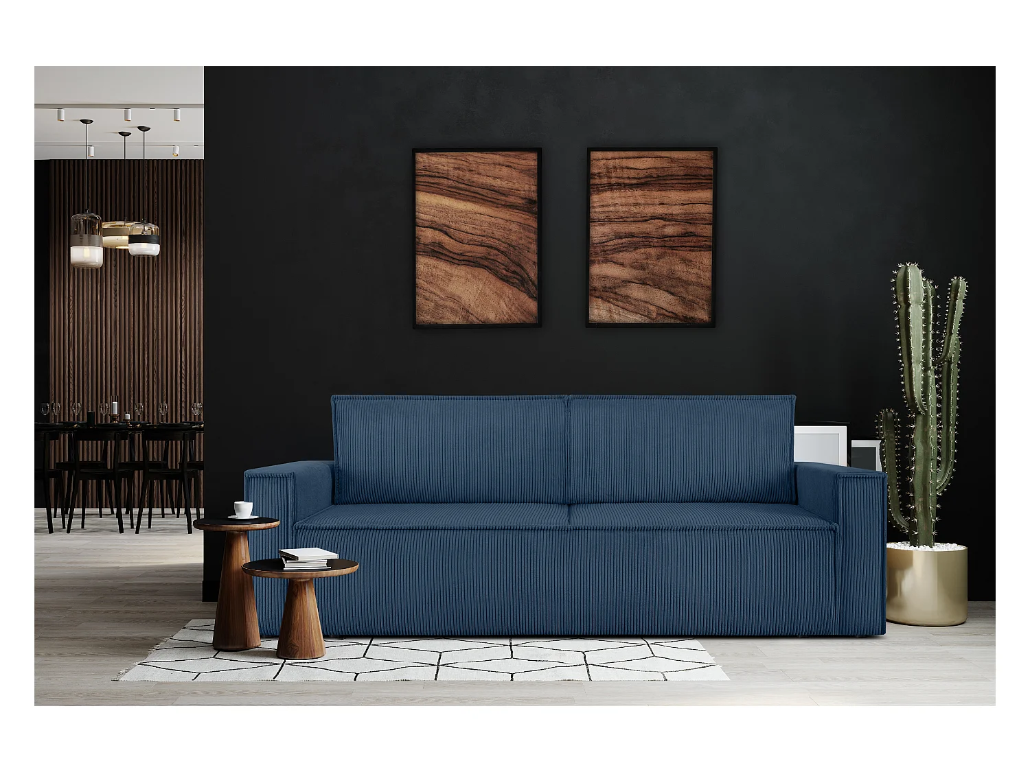 Canapé 3 places convertible - avec fonction couchage - avec coffre de rangement - Marinebleu - NAPI