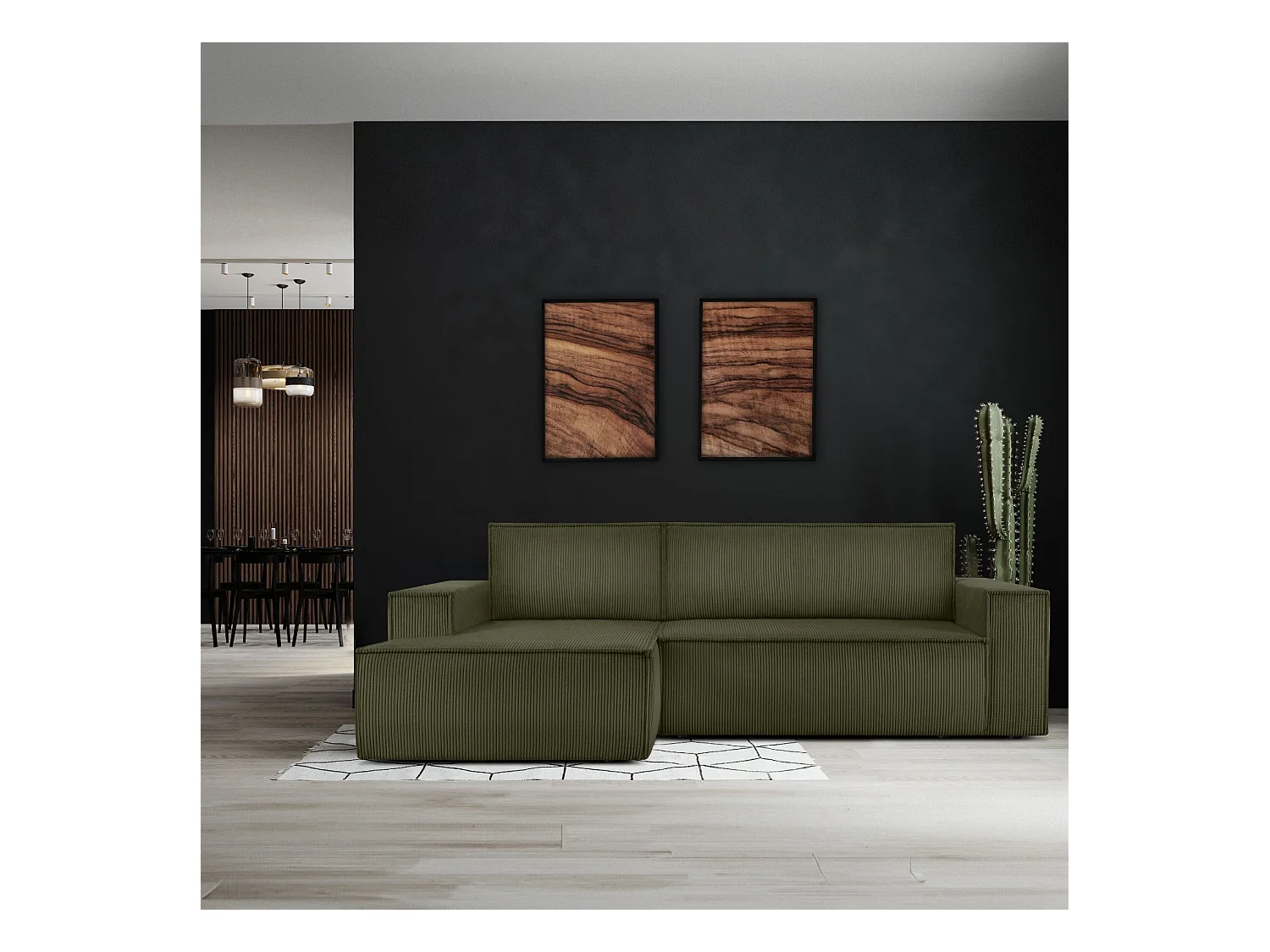 Canapé d'angle - gauche - avec fonction couchage - avec coffre de rangement - Modern - Olive - NAPI
