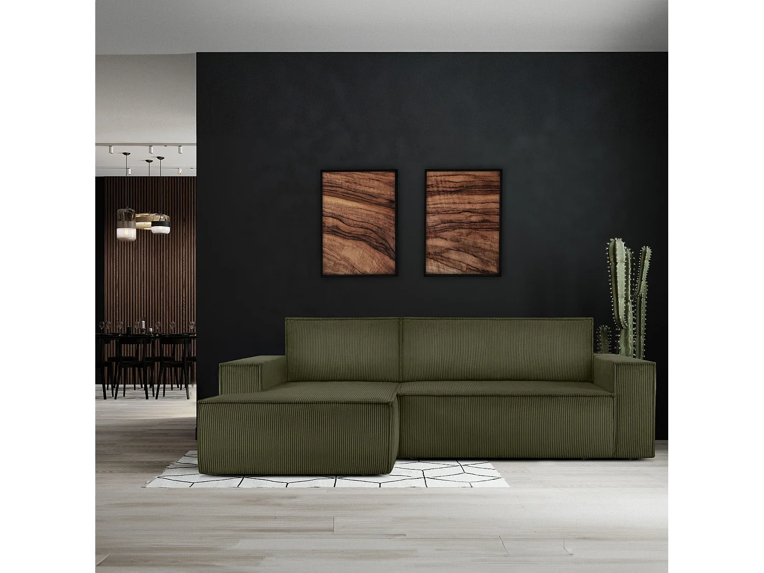 Canapé d'angle - gauche - avec fonction couchage - avec coffre de rangement - Modern - Olive - NAPI