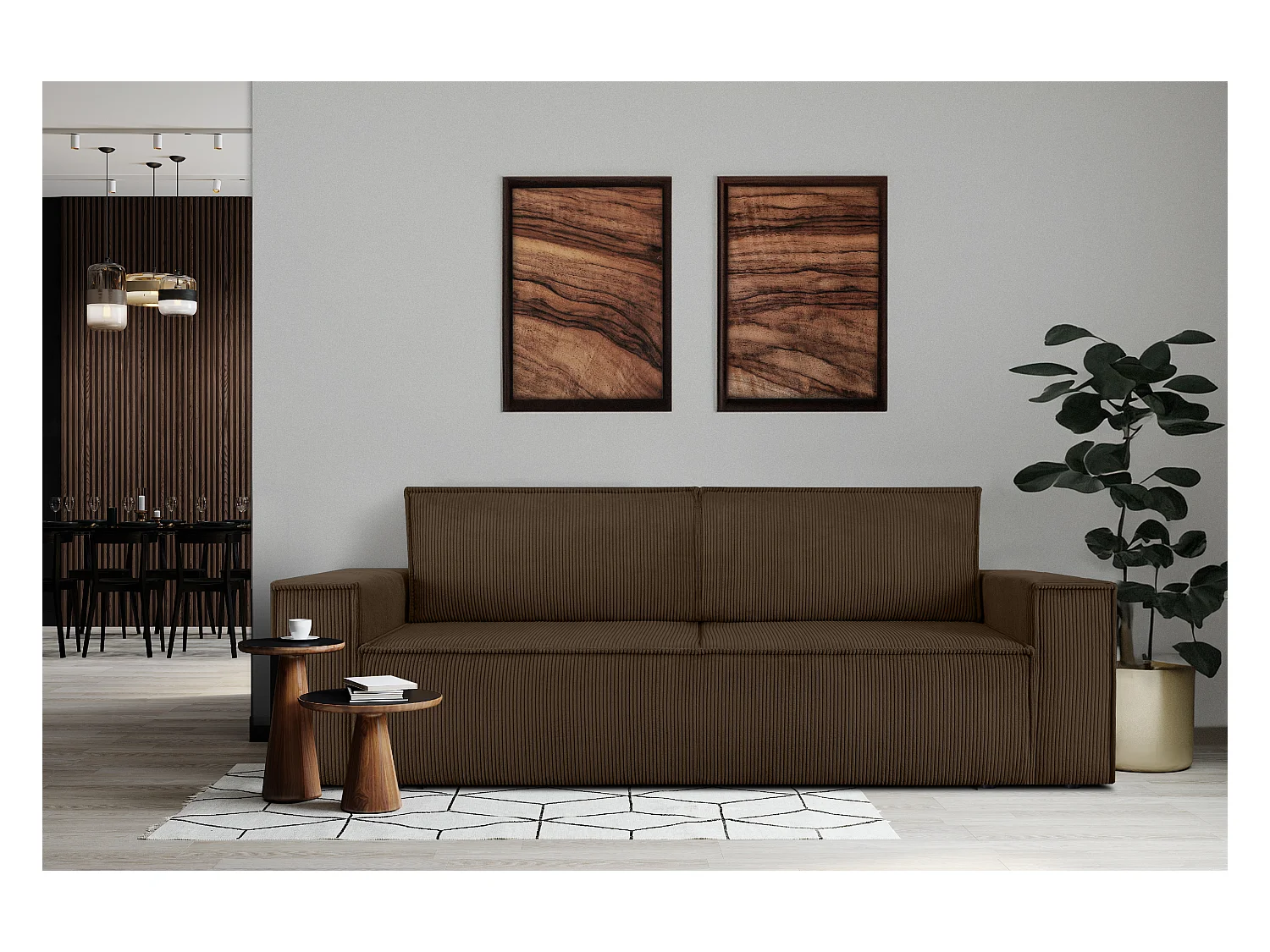 Canapé 3 places convertible - avec fonction couchage - avec coffre de rangement - Marron - NAPI