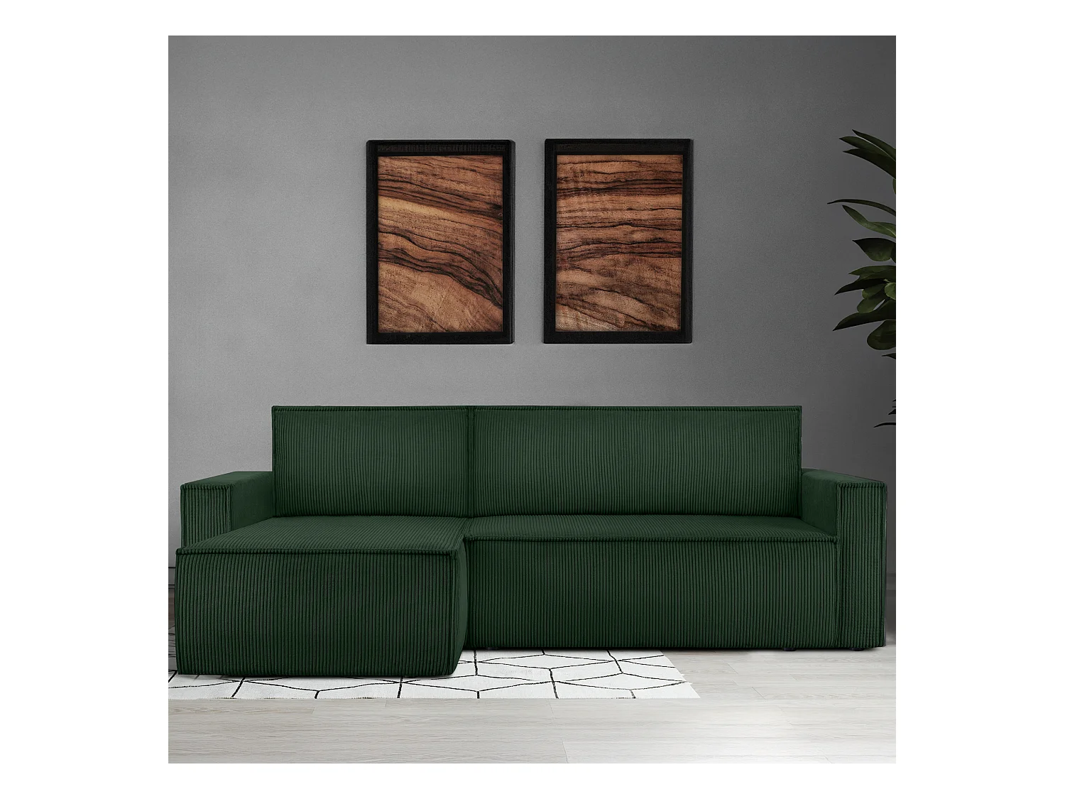 Canapé d'angle universel - gauche / droit - avec fonction couchage - avec coffre de rangement - Vert foncé - NAPI