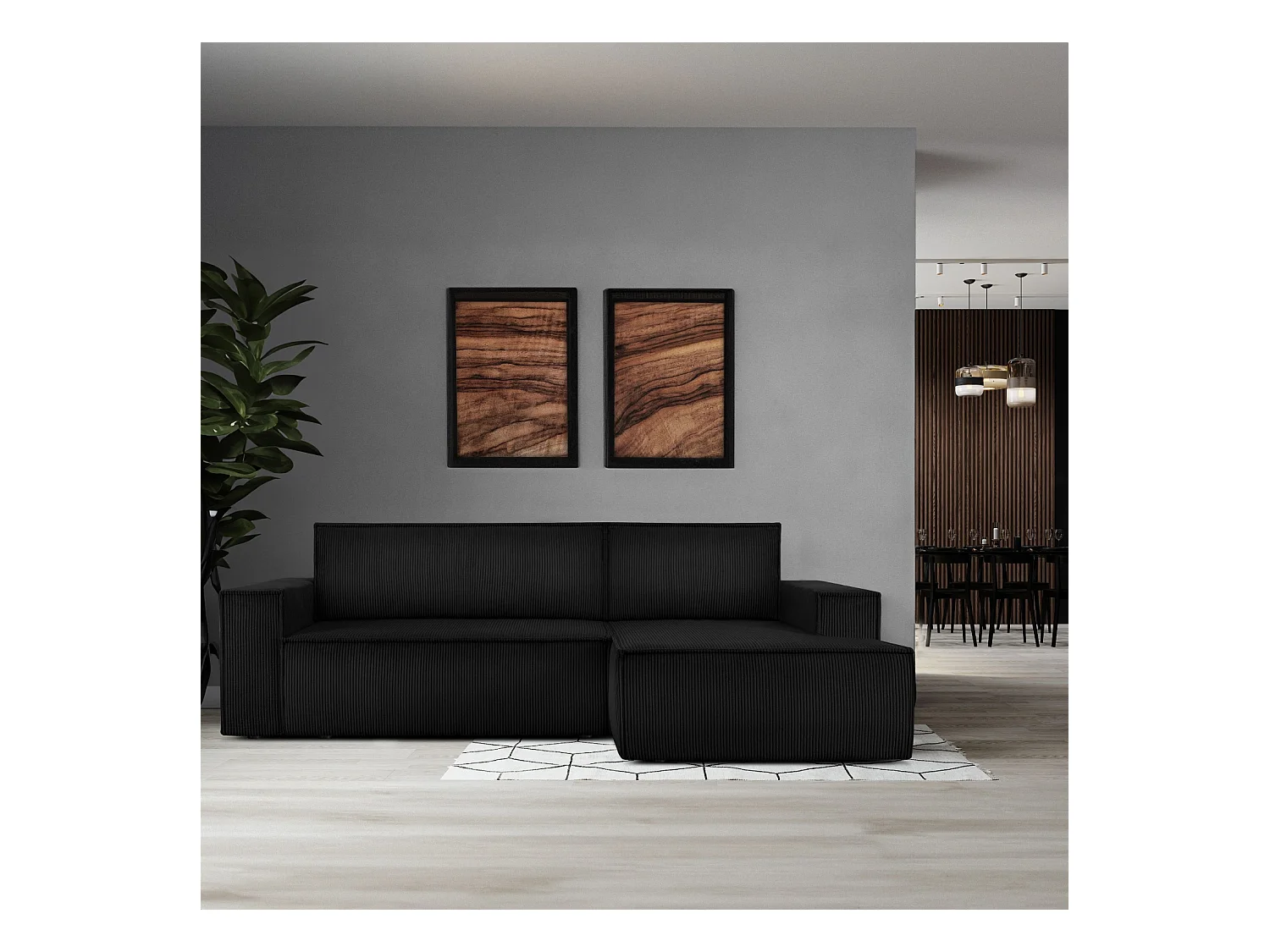 Canapé d'angle - droite - avec fonction couchage - avec coffre de rangement - Modern - Noir - NAPI