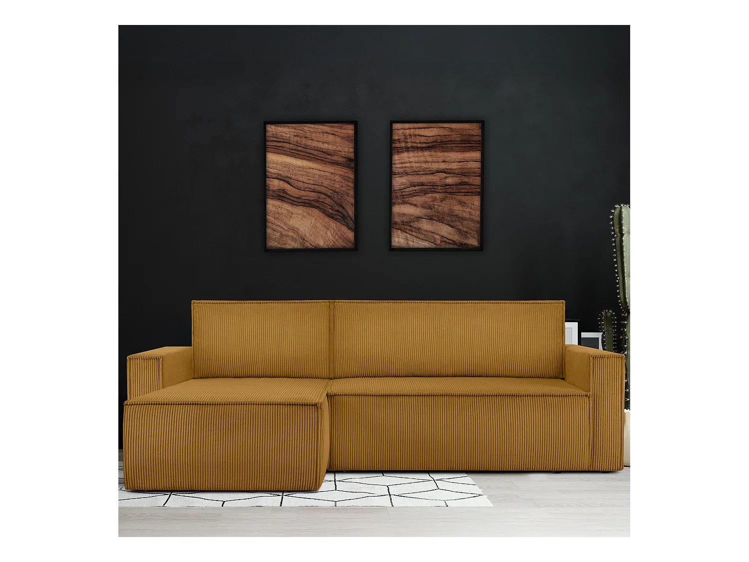 Canapé d'angle universel - gauche / droit - avec fonction couchage - avec coffre de rangement - Jaune - NAPI