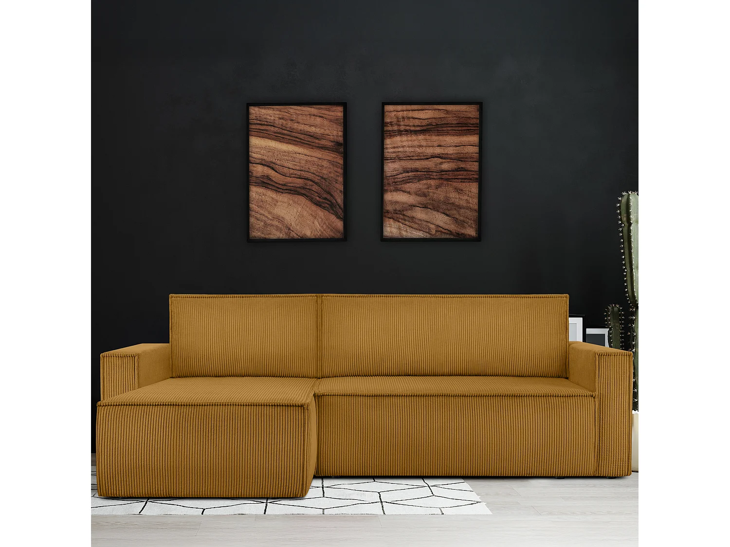 Canapé d'angle universel - gauche / droit - avec fonction couchage - avec coffre de rangement - Jaune - NAPI