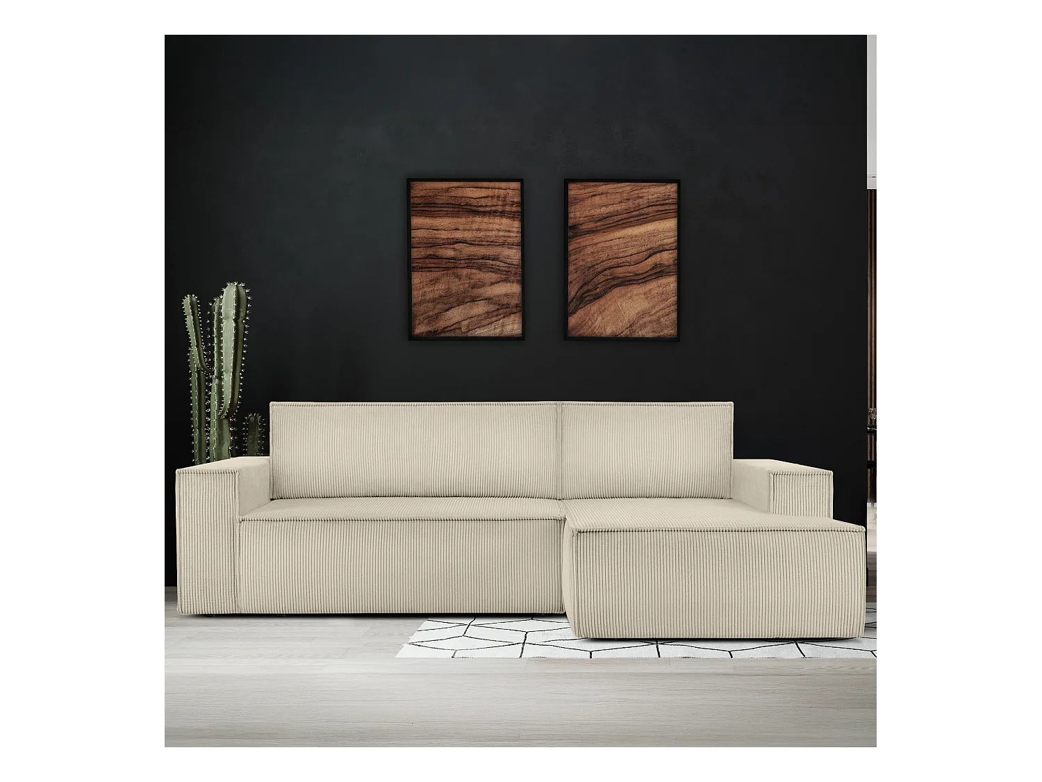 Canapé d'angle - droite - avec fonction couchage - avec coffre de rangement - Modern - Crème  - NAPI