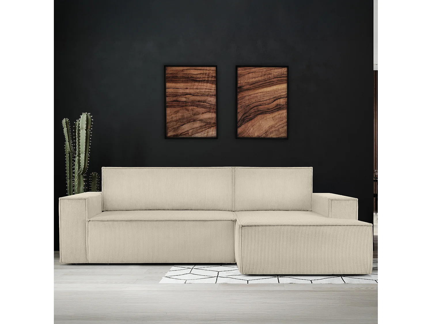 Canapé d'angle - droite - avec fonction couchage - avec coffre de rangement - Modern - Crème  - NAPI