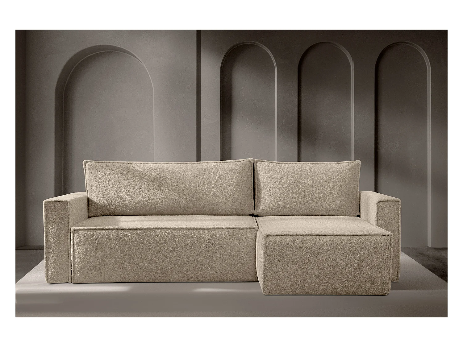 Canapé d'angle universel - gauche / droit - avec fonction couchage - avec coffre de rangement - Modern - Beige clair - NAPI II